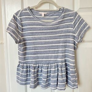 LC Lauren Conrad Blue and White Striped Peplum Shirt